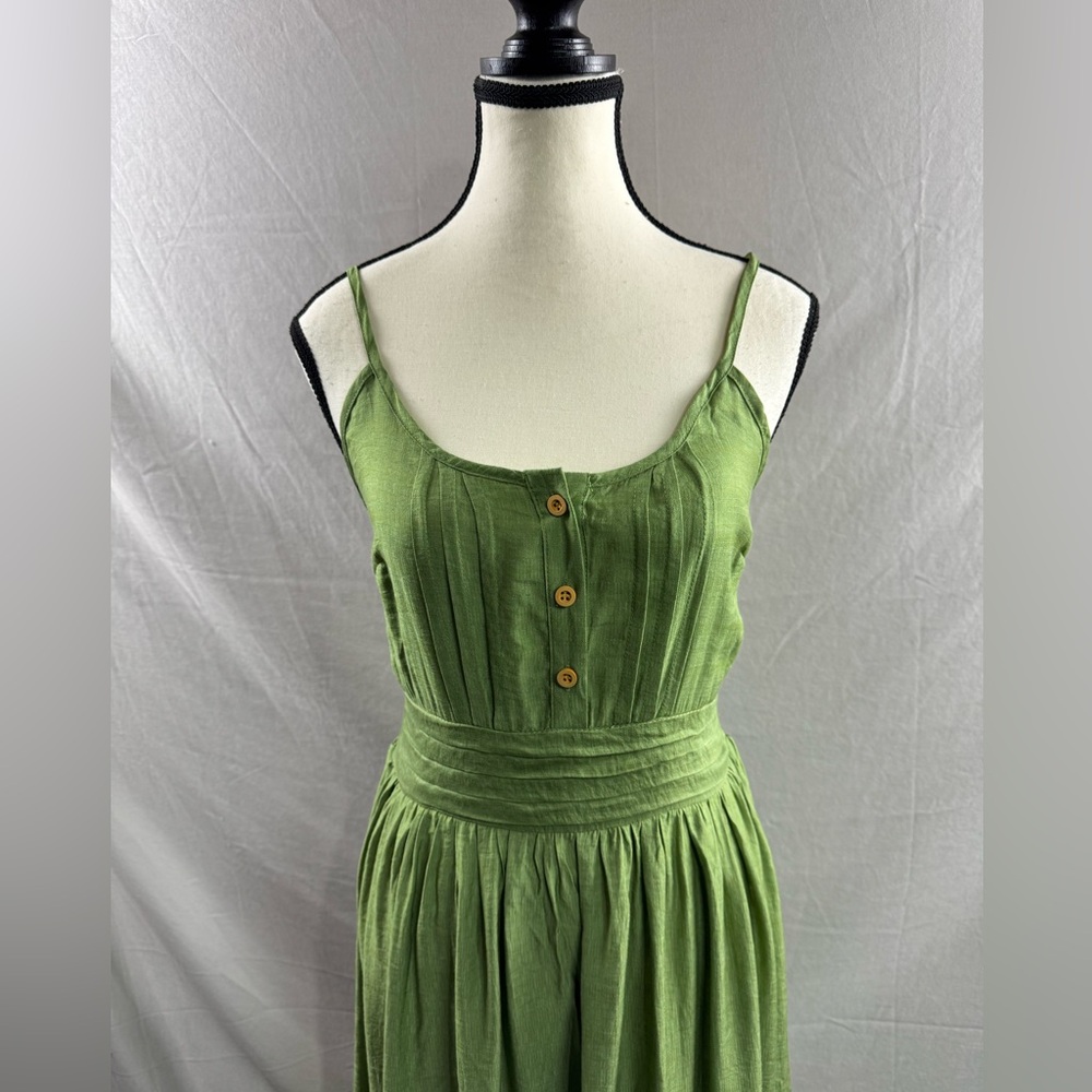 Boho Shirred Ruffle Lace Hem Maxi Dress Green - Picture 7 of 9